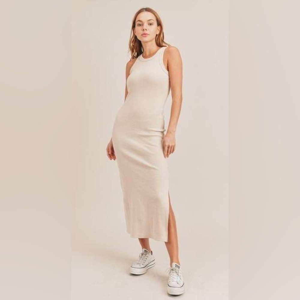 Stile by Per Lei Mable Olive Green Ribbed Cotton Racerback Midi Dress NWT Size L